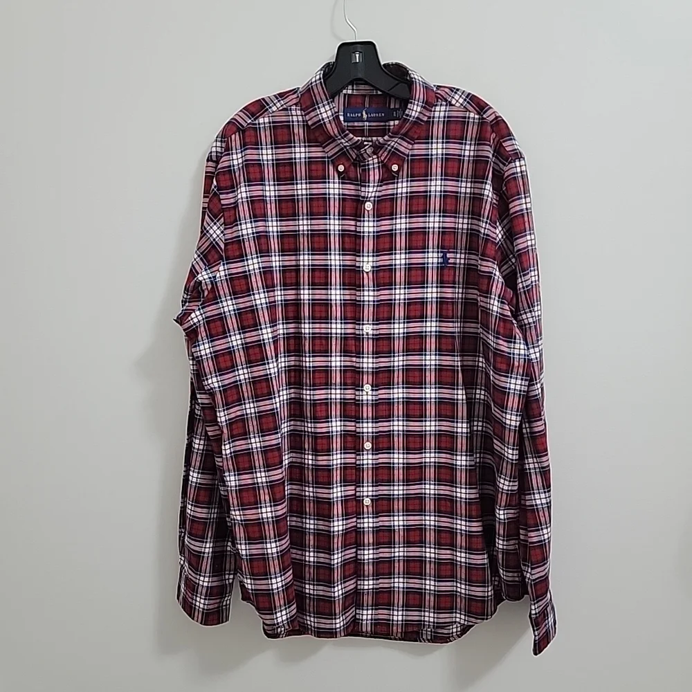 POLO RALPH LAUREN Men Shirt Sz XL Regular Fit Red Button-Down Collar Cotton EUC